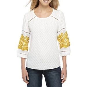 Crown & Ivy White Blouse with Gold Accents